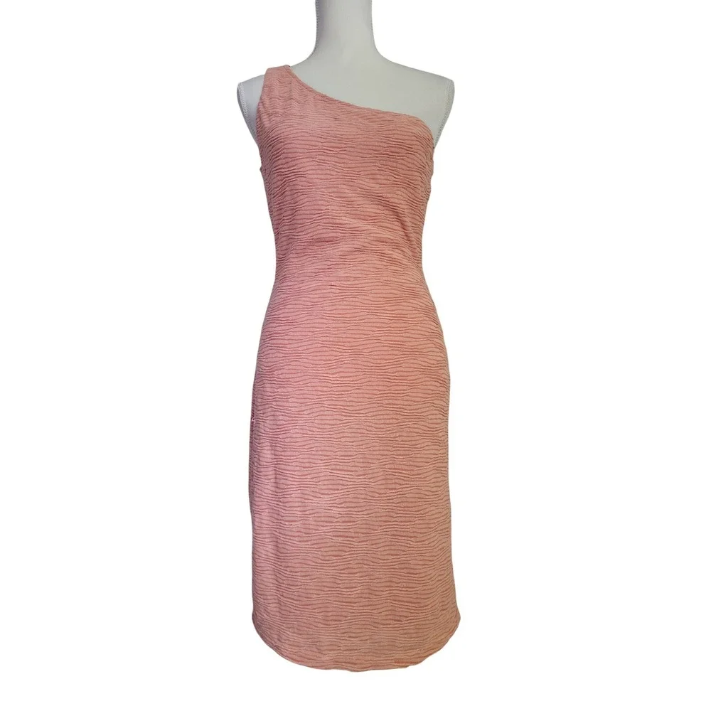 Walter Baker Matching Set Pink Textured Knit One Shoulder Dress Cardigan Medium